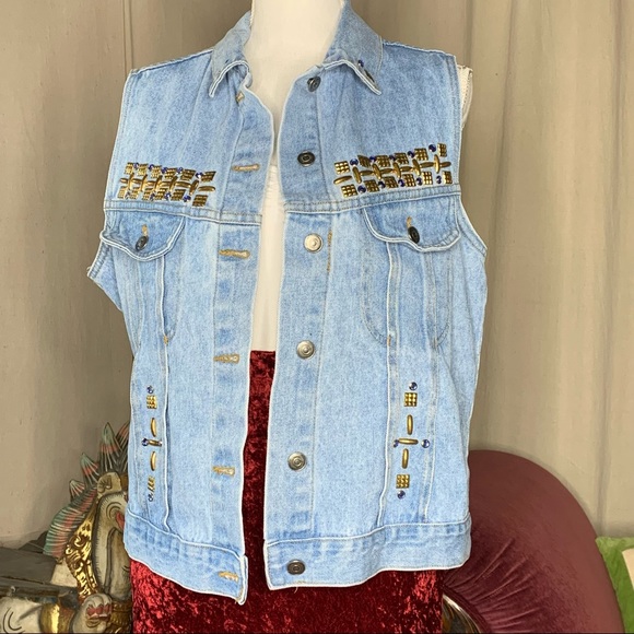 80s Bedazzled Denim Vest - Picture 1 of 10